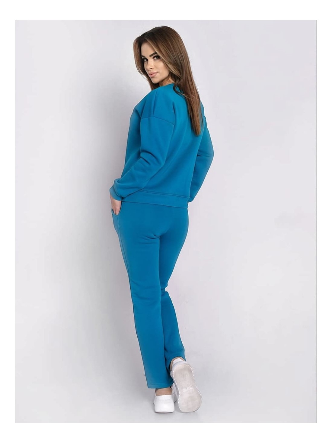 Ladies\' insulated tracksuit top and loose pants turquoise FI762